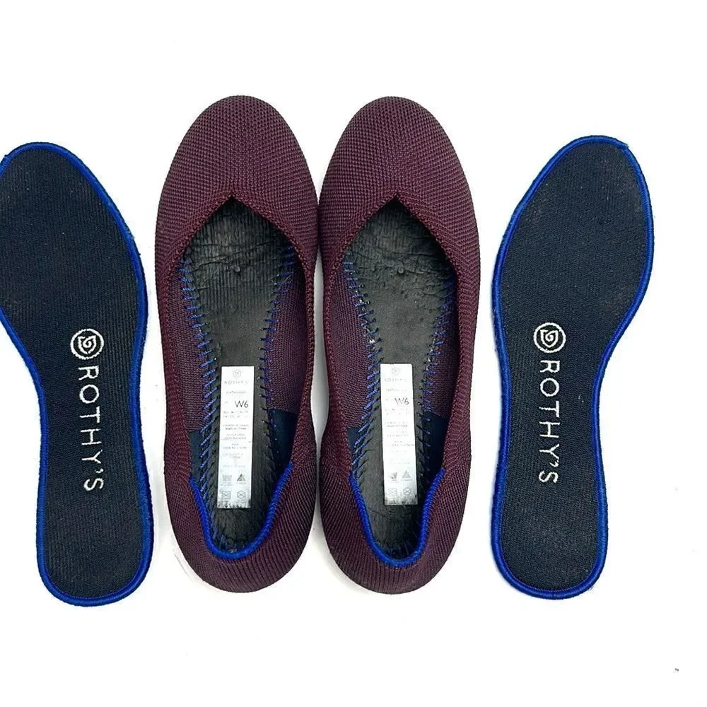 Rothy's The Flat Ballet Shoes Burgundy Round Toe Retired Color Size 6